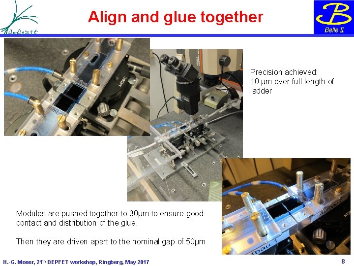 Align and glue together Precision achieved: 10 µm over full length of ladder Modules