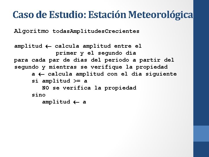 Caso de Estudio: Estación Meteorológica Algoritmo todas. Amplitudes. Crecientes amplitud calcula amplitud entre el