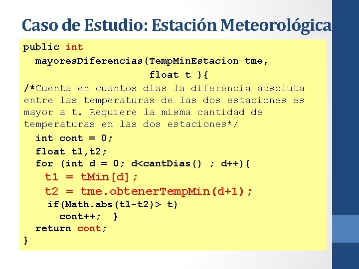 Caso de Estudio: Estación Meteorológica public int mayores. Diferencias(Temp. Min. Estacion tme, float t