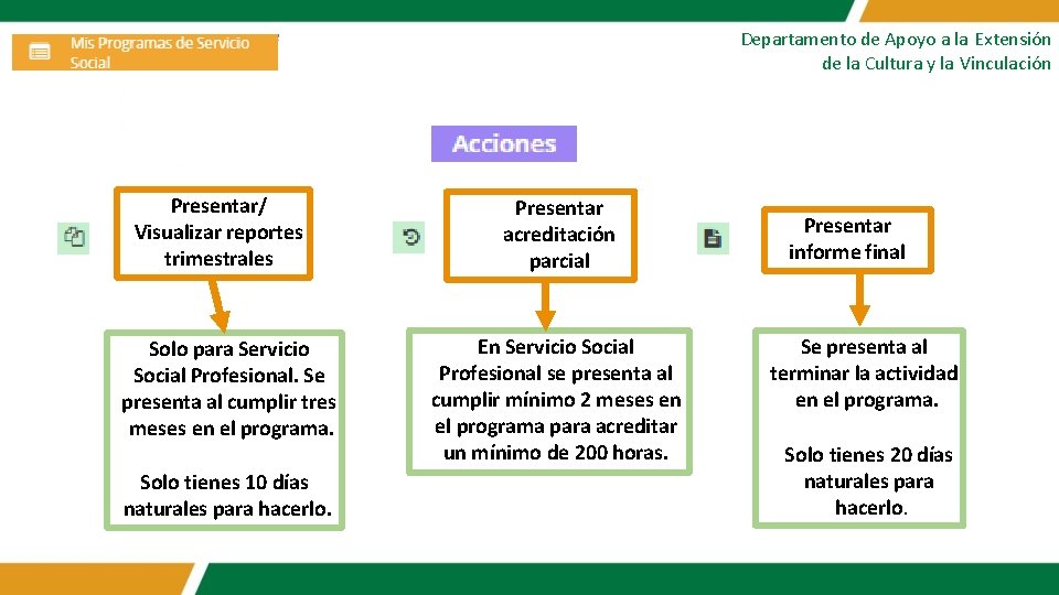 Departamento de Apoyo a la Extensión de la Cultura y la Vinculación Presentar/ Visualizar