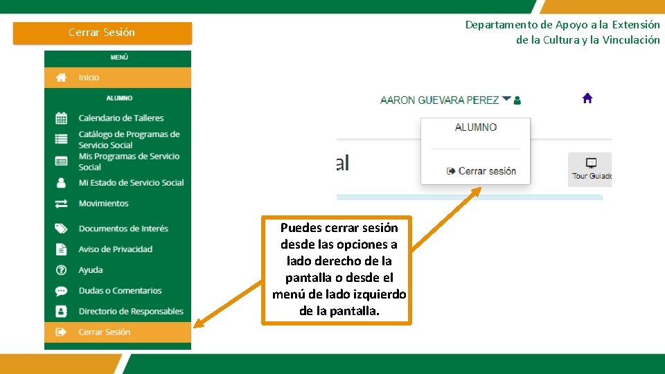 Departamento de Apoyo a la Extensión de la Cultura y la Vinculación Cerrar Sesión