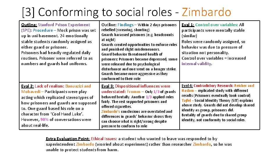 [3] Conforming to social roles - Zimbardo Outline: Stanford Prison Experiment (SPE): Procedure –
