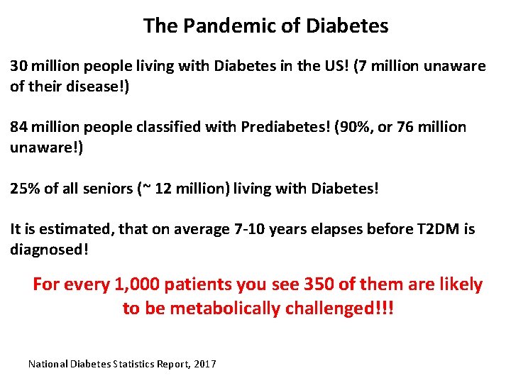 The Pandemic of Diabetes 30 million people living with Diabetes in the US! (7