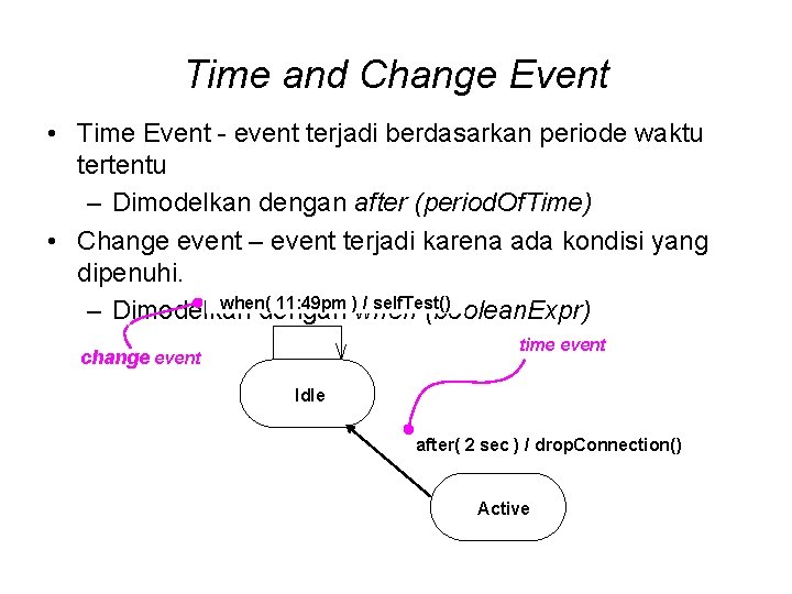 Time and Change Event • Time Event - event terjadi berdasarkan periode waktu tertentu