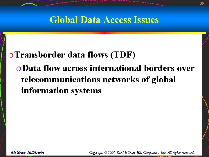 35 Global Data Access Issues ¦Transborder data flows (TDF) ¦Data flow across international borders