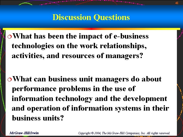 41 Discussion Questions ¦What has been the impact of e-business technologies on the work
