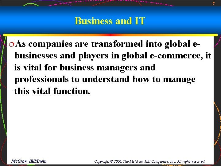 7 Business and IT ¦As companies are transformed into global ebusinesses and players in