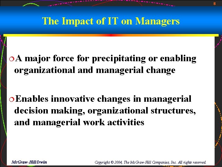 8 The Impact of IT on Managers ¦A major force for precipitating or enabling