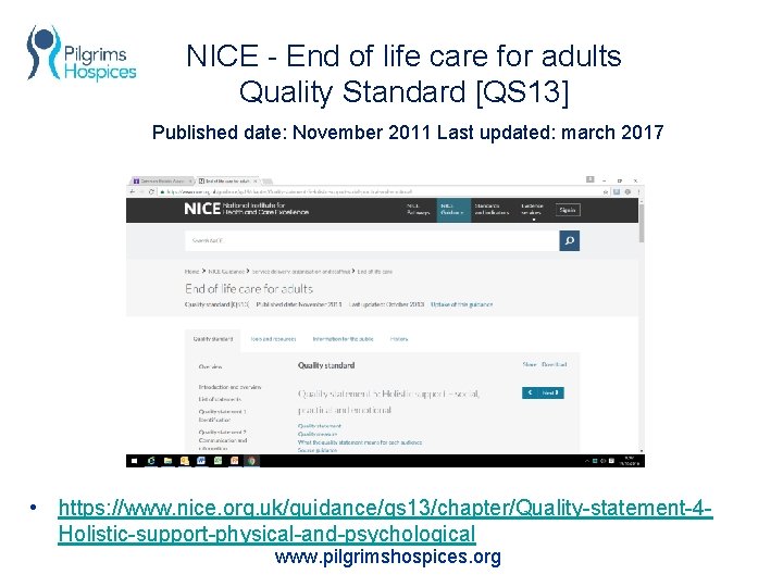 NICE - End of life care for adults Quality Standard [QS 13] Published date: