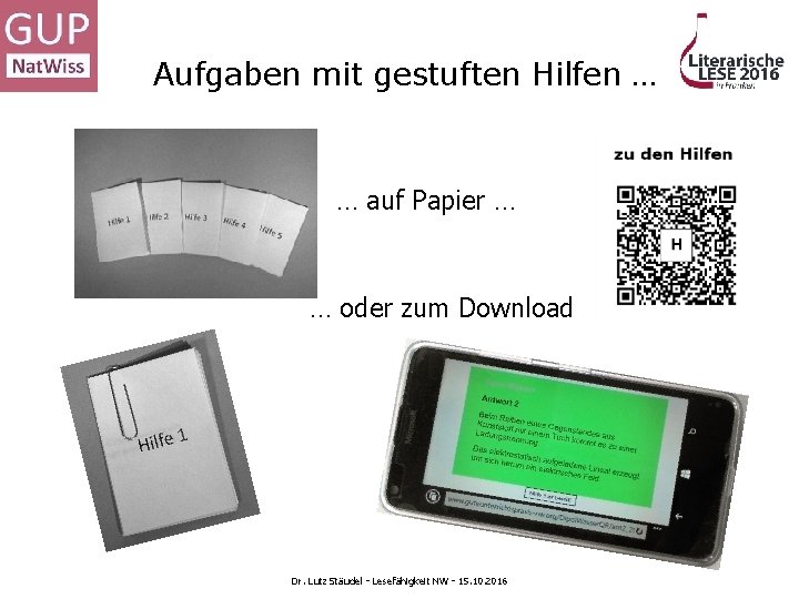 Aufgaben mit gestuften Hilfen … … auf Papier … … oder zum Download Dr.