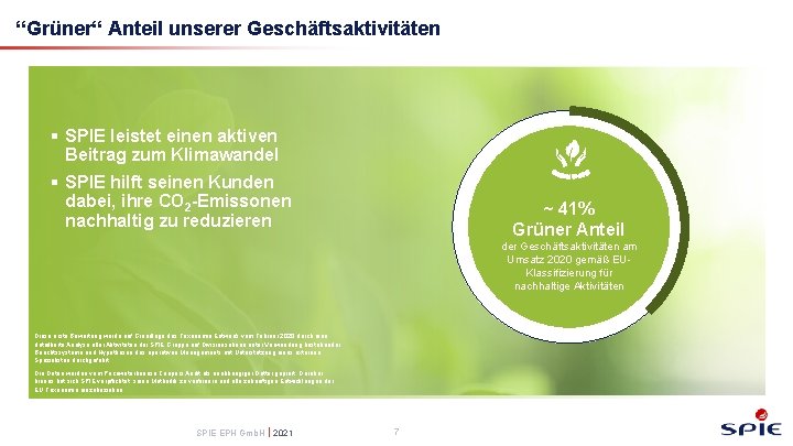 “Grüner“ Anteil unserer Geschäftsaktivitäten § SPIE leistet einen aktiven Beitrag zum Klimawandel § SPIE