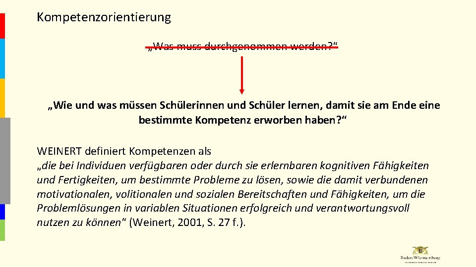 Kompetenzorientierung „Was muss durchgenommen werden? “ „Wie und was müssen Schülerinnen und Schüler lernen,