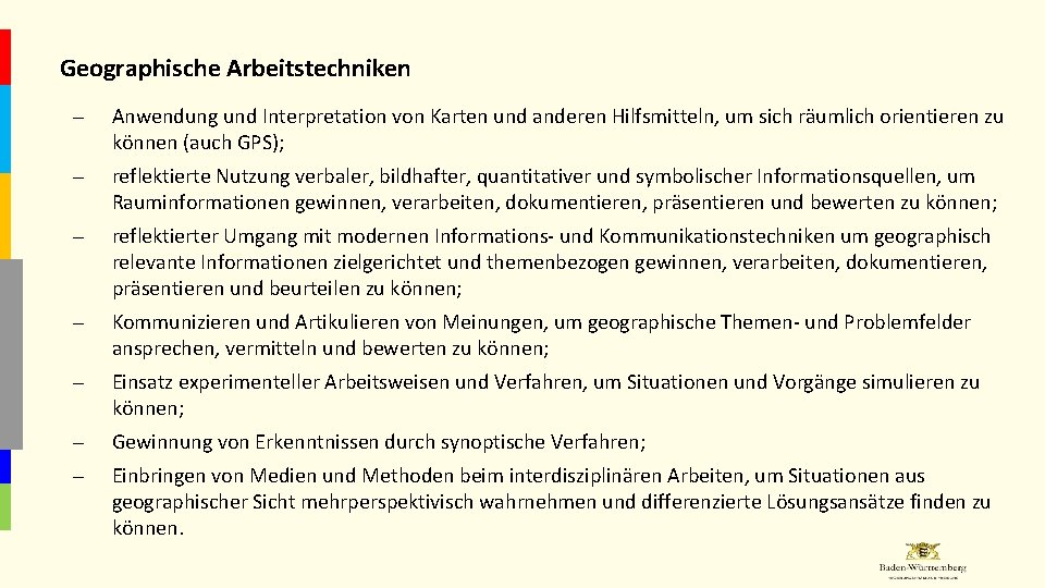 Geographische Arbeitstechniken – Anwendung und Interpretation von Karten und anderen Hilfsmitteln, um sich räumlich