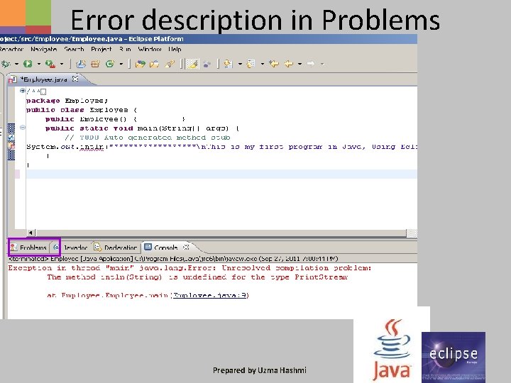 Error description in Problems Prepared by Uzma Hashmi 