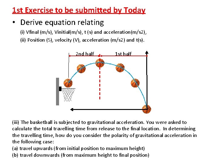 1 st Exercise to be submitted by Today • Derive equation relating (i) Vfinal