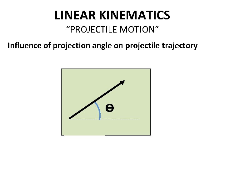 LINEAR KINEMATICS “PROJECTILE MOTION” Influence of projection angle on projectile trajectory ᶱ LINEAR KINEMATICS “PROJECTILE MOTION” Influence of projection angle on projectile trajectory ᶱ