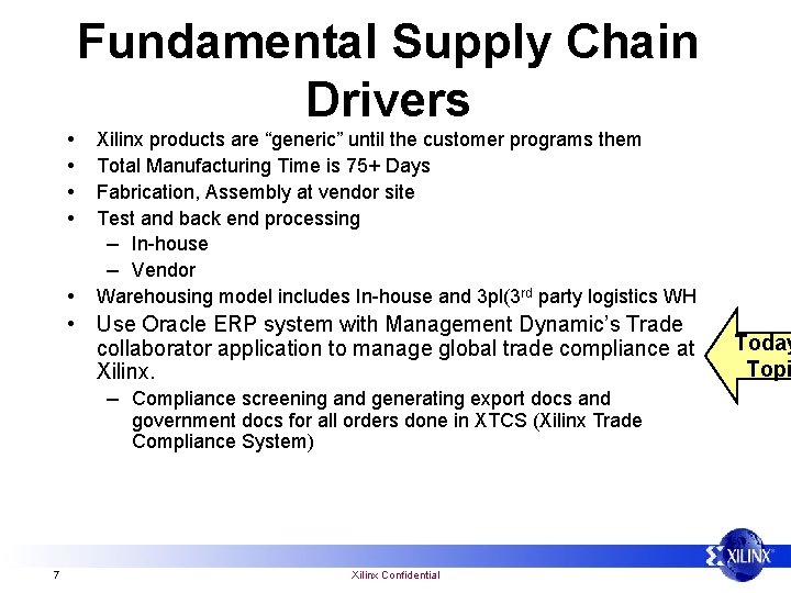 Fundamental Supply Chain Drivers • • • Xilinx products are “generic” until the customer