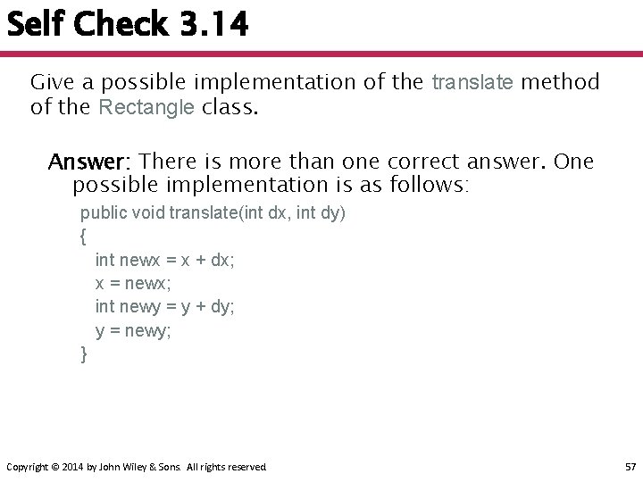 Self Check 3. 14 Give a possible implementation of the translate method of the