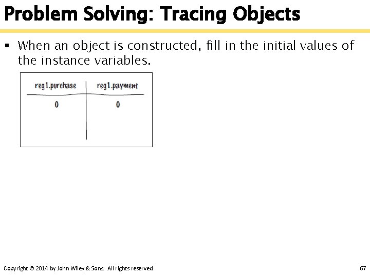 Problem Solving: Tracing Objects § When an object is constructed, fill in the initial