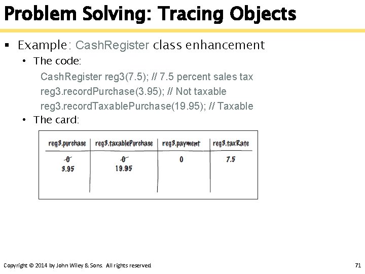 Problem Solving: Tracing Objects § Example: Cash. Register class enhancement • The code: Cash.