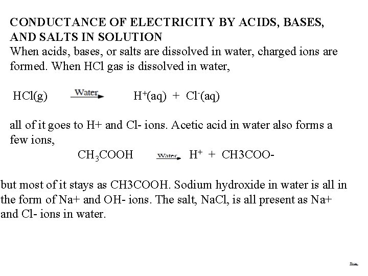 CONDUCTANCE OF ELECTRICITY BY ACIDS, BASES, AND SALTS IN SOLUTION When acids, bases, or
