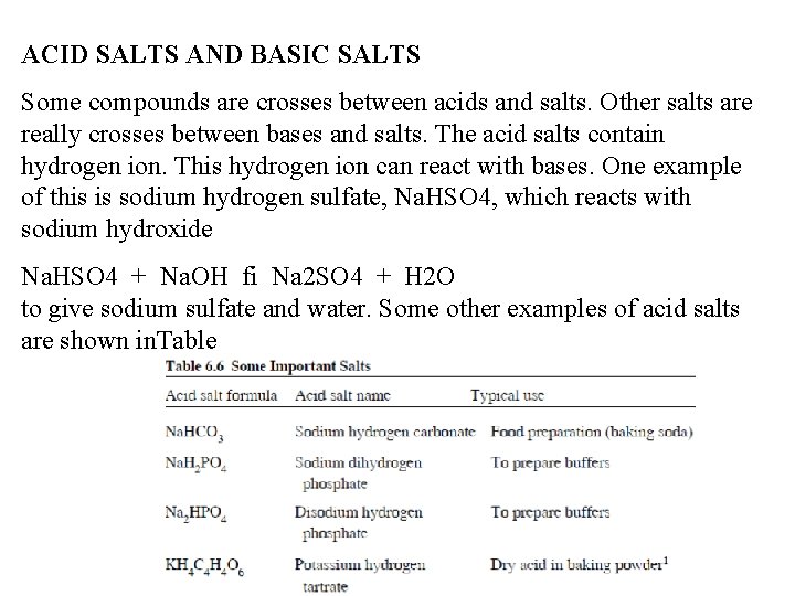 ACID SALTS AND BASIC SALTS Some compounds are crosses between acids and salts. Other