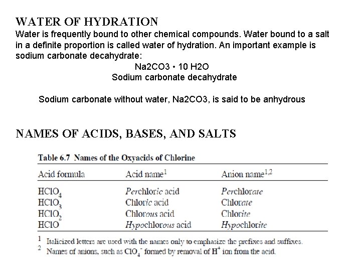WATER OF HYDRATION Water is frequently bound to other chemical compounds. Water bound to