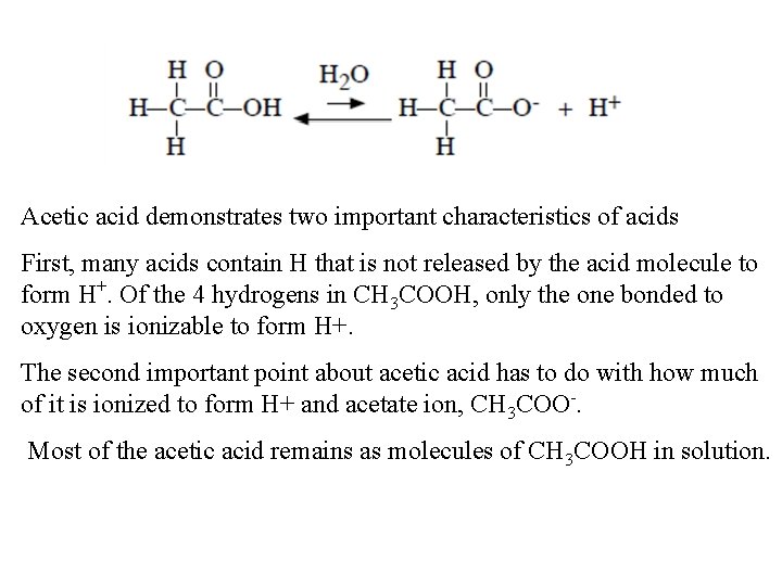 Acetic acid demonstrates two important characteristics of acids First, many acids contain H that