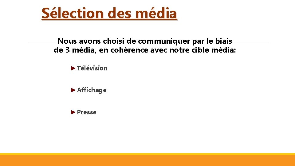 Sélection des média Nous avons choisi de communiquer par le biais de 3 média,