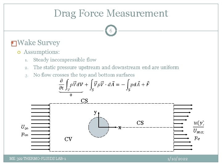 Drag Force Measurement 6 � CS y x CS CV ME 322 THERMO-FLUIDS LAB-1
