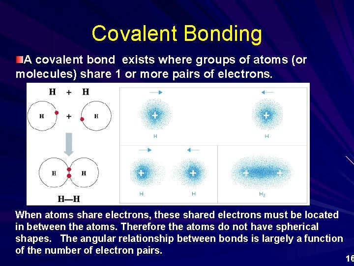 Covalent Bonding A covalent bond exists where groups of atoms (or molecules) share 1