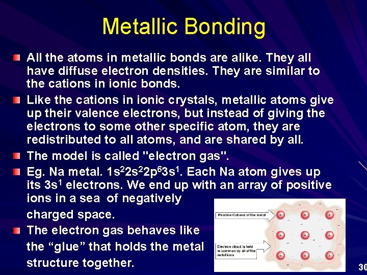 Metallic Bonding All the atoms in metallic bonds are alike. They all have diffuse