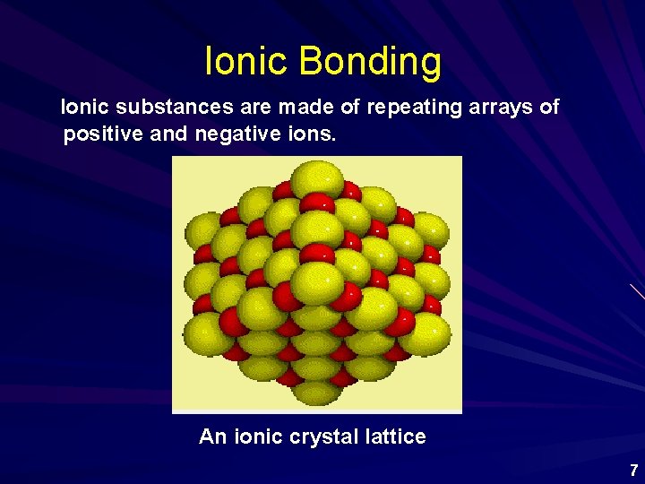 Ionic Bonding Ionic substances are made of repeating arrays of positive and negative ions.
