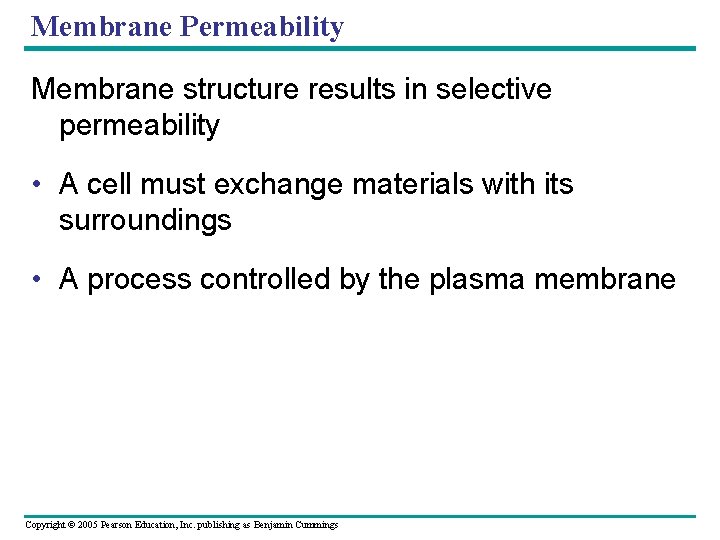 Membrane Permeability Membrane structure results in selective permeability • A cell must exchange materials