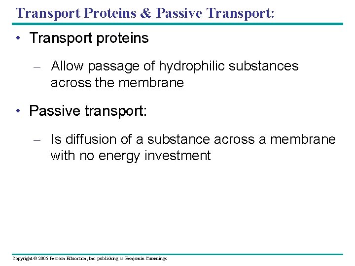Transport Proteins & Passive Transport: • Transport proteins – Allow passage of hydrophilic substances
