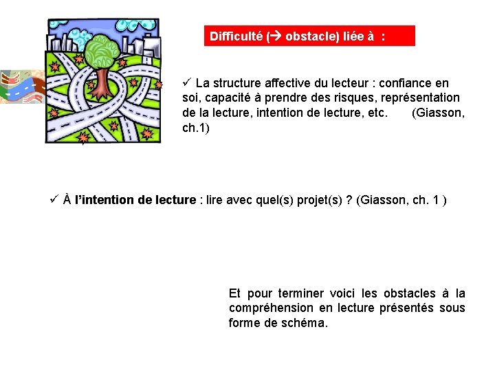 Difficulté ( obstacle) liée à : ü La structure affective du lecteur : confiance