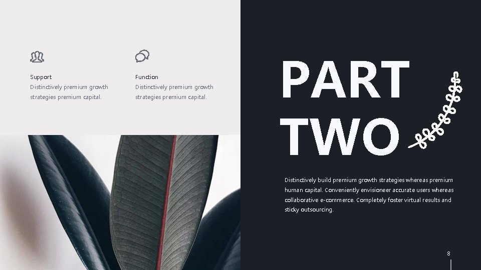 Support Function Distinctively premium growth strategies premium capital. PART TWO Distinctively build premium growth