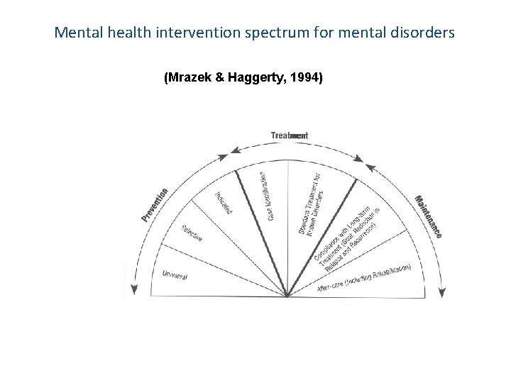 Mental health intervention spectrum for mental disorders (Mrazek & Haggerty, 1994) 
