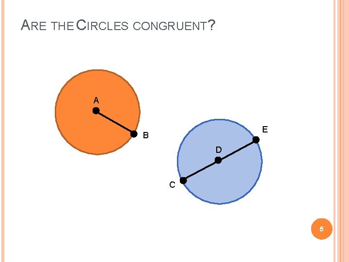 ARE THE CIRCLES CONGRUENT? A E B D C 5 