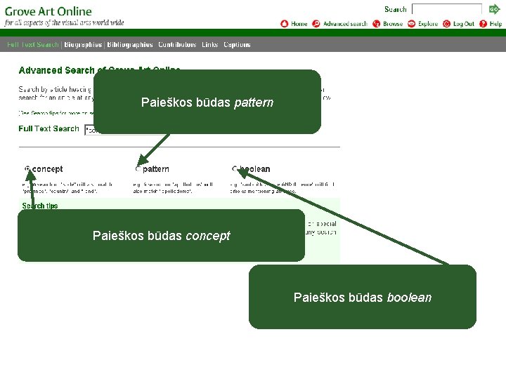 Paieškos būdas pattern Paieškos būdas concept Paieškos būdas boolean 