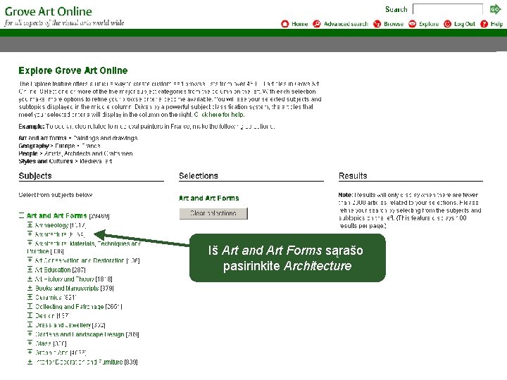 Iš Art and Art Forms sąrašo pasirinkite Architecture 