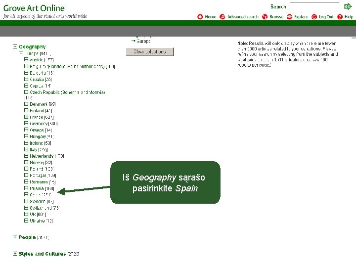 Iš Geography sąrašo pasirinkite Spain 