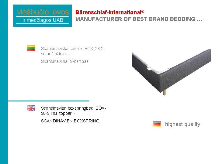 Bärenschlaf-International® MANUFACTURER OF BEST BRAND BEDDING … Skandinaviška kušetė BOX-28 -2 su ančiužiniu Skandinavinis