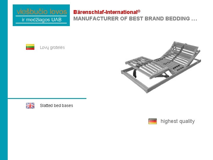 Bärenschlaf-International® MANUFACTURER OF BEST BRAND BEDDING … Lovų grotelės Slatted bases highest quality 