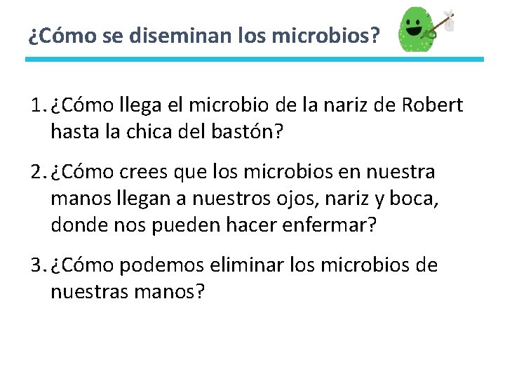 ¿Cómo se diseminan los microbios? 1. ¿Cómo llega el microbio de la nariz de