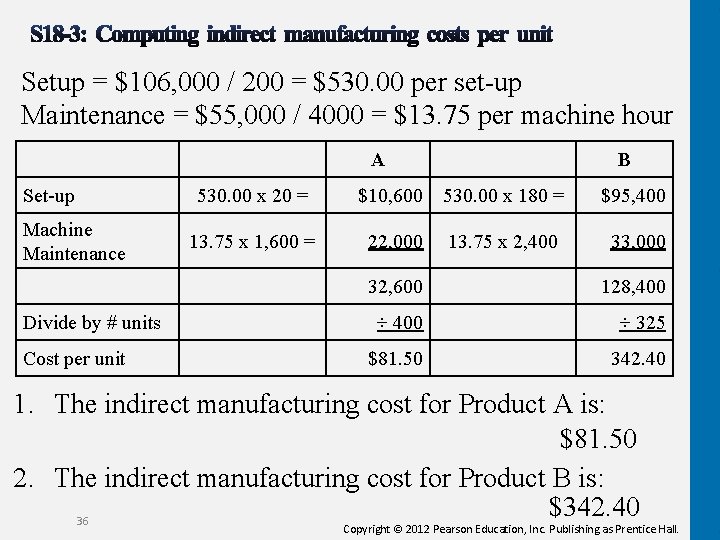 Setup = $106, 000 / 200 = $530. 00 per set-up Maintenance = $55,