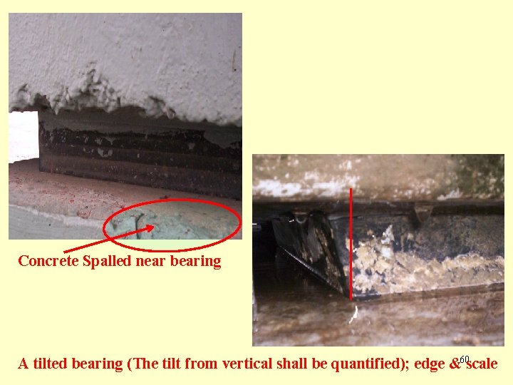 Concrete Spalled near bearing A tilted bearing (The tilt from vertical shall be quantified);