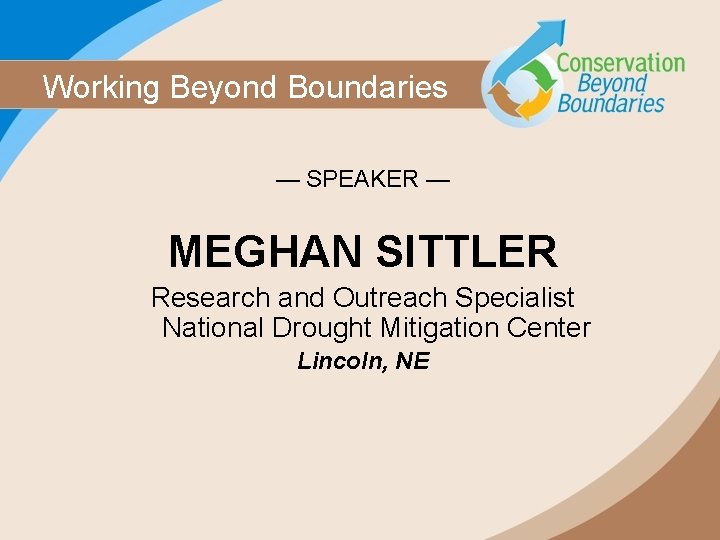 Working Beyond Boundaries — SPEAKER — MEGHAN SITTLER Research and Outreach Specialist National Drought