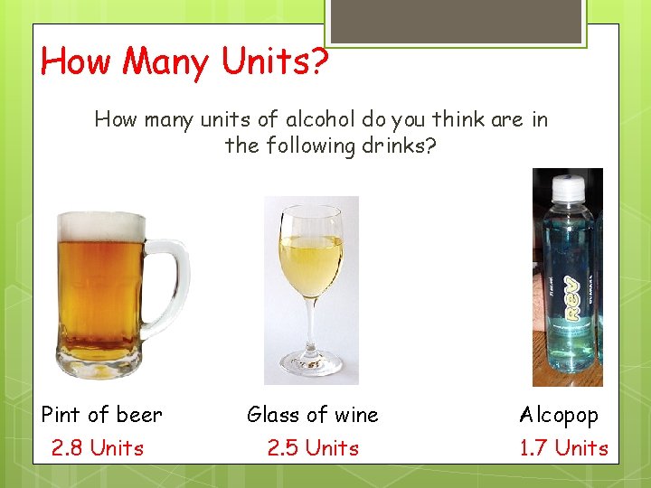 How Many Units? How many units of alcohol do you think are in the