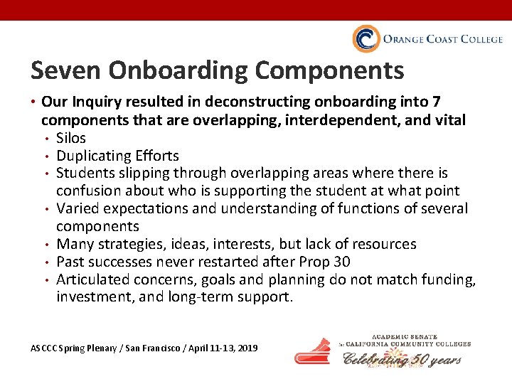 Seven Onboarding Components • Our Inquiry resulted in deconstructing onboarding into 7 components that